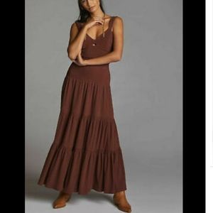 Anthropologie Ruched Tiered Maxi Dress M